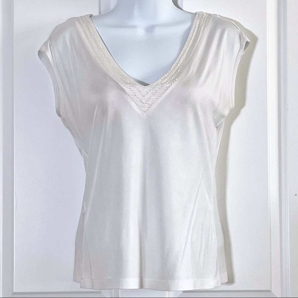 Express Limited Design Studio Ivory Beaded Top